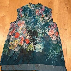 Suzanne Betro smocked sheer sleeveless top green sz 2X